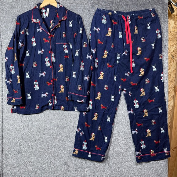 Pajamagram Other - PajamaGram Pajama Set Womens Medium Christmas Dog Navy Blue Cotton Flannel